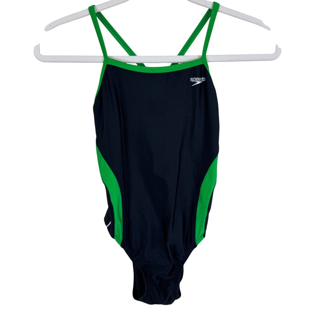 Speedo Womens One Piece Swimsuit Size 2 28 Black Green Colorblock Racerback Swim